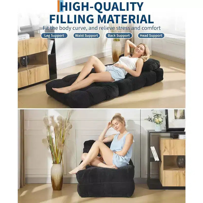 Canapé-lit pliant Acekool, fauteuil-lit convertible avec oreiller et poche latérale, matelas pliable, chaise longue de sol portable pour petits espaces