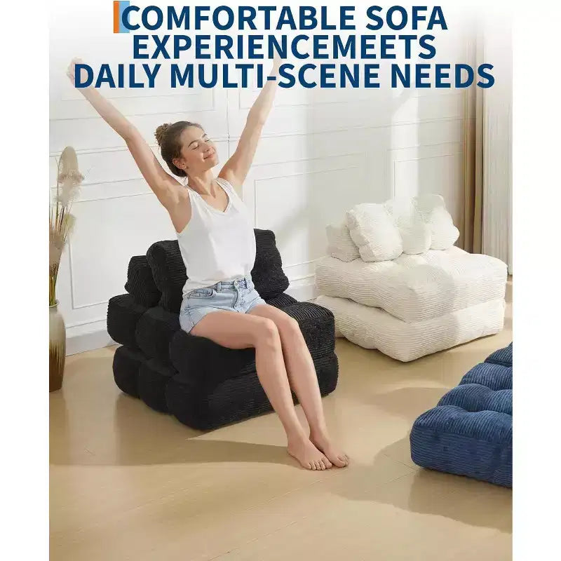Canapé-lit pliant Acekool, fauteuil-lit convertible avec oreiller et poche latérale, matelas pliable, chaise longue de sol portable pour petits espaces