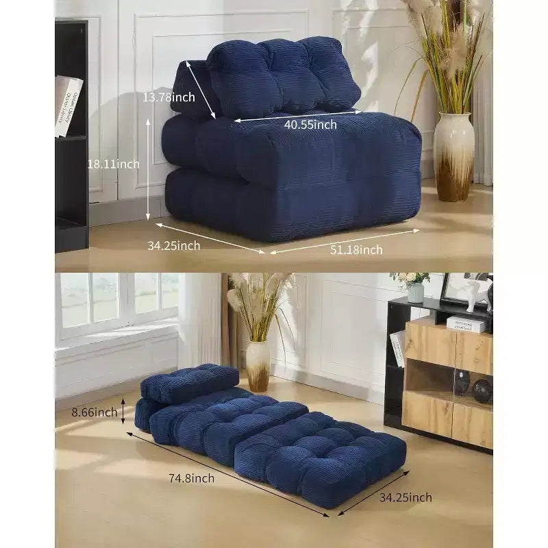 Canapé-lit pliant Acekool, fauteuil-lit convertible avec oreiller et poche latérale, matelas pliable, chaise longue de sol portable pour petits espaces