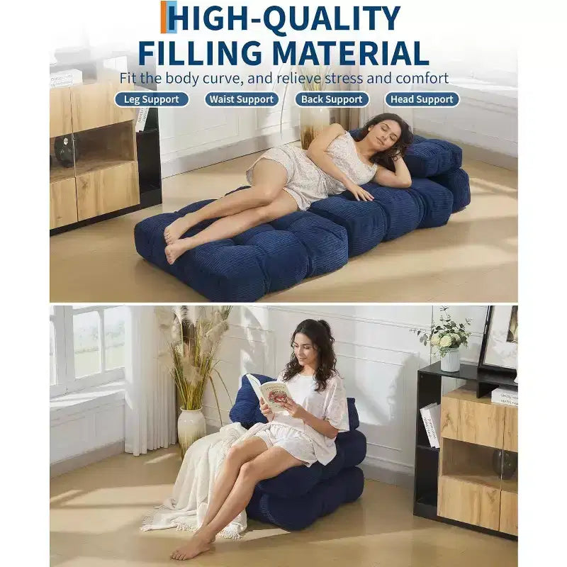 Canapé-lit pliant Acekool, fauteuil-lit convertible avec oreiller et poche latérale, matelas pliable, chaise longue de sol portable pour petits espaces