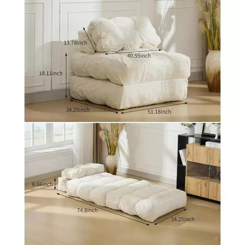 Canapé-lit pliant Acekool, fauteuil-lit convertible avec oreiller et poche latérale, matelas pliable, chaise longue de sol portable pour petits espaces