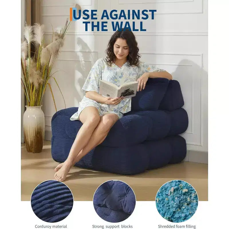 Canapé-lit pliant Acekool, fauteuil-lit convertible avec oreiller et poche latérale, matelas pliable, chaise longue de sol portable pour petits espaces