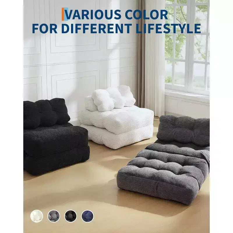 Canapé-lit pliant Acekool, fauteuil-lit convertible avec oreiller et poche latérale, matelas pliable, chaise longue de sol portable pour petits espaces