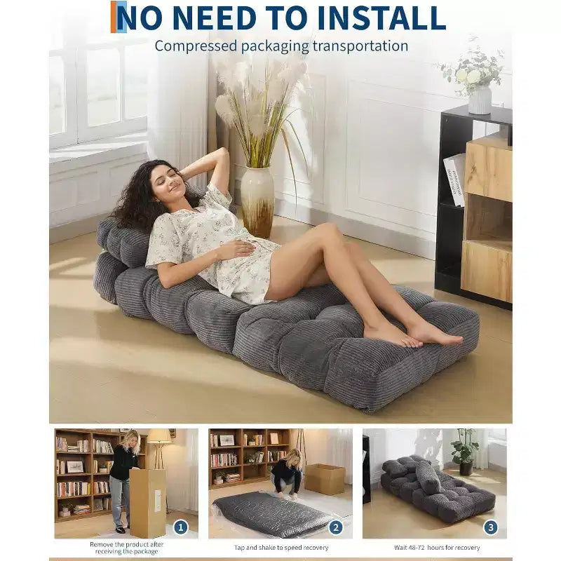 Canapé-lit pliant Acekool, fauteuil-lit convertible avec oreiller et poche latérale, matelas pliable, chaise longue de sol portable pour petits espaces