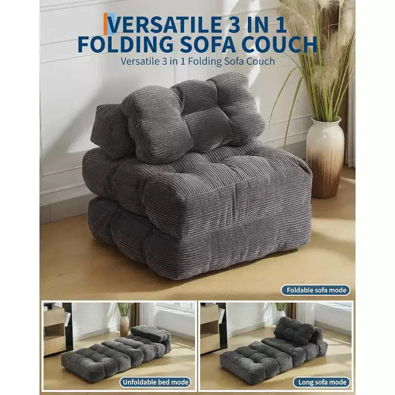 Canapé-lit pliant Acekool, fauteuil-lit convertible avec oreiller et poche latérale, matelas pliable, chaise longue de sol portable pour petits espaces