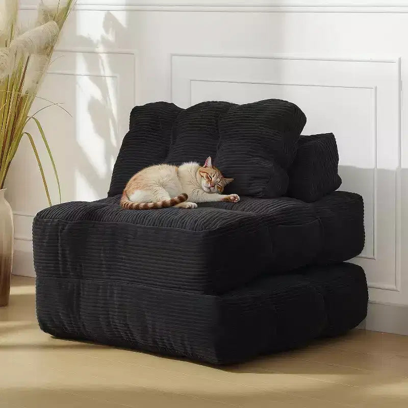 Acekool Folding Sofa Bed, Convertible Sleeper Chair with Pillow and Side Pocket, Collapsible Mattress Design, Portable Floor Lounger for Small Spaces