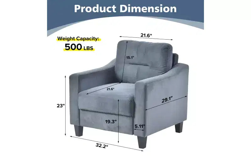 Sectional Couches Sofas with Button Tuft Modern Armchairs Upholstered Couch for Living Room Bedroom Office Small Space