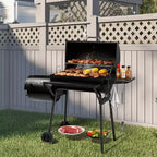 ROVSUN Barbecue tonneau au charbon de bois avec fumoir déporté, grille à charbon élévatrice intégrée, grand barbecue fumoir combiné 132 x 51 x 112 cm