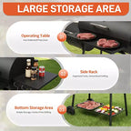 ROVSUN Barbecue tonneau au charbon de bois avec fumoir déporté, grille à charbon élévatrice intégrée, grand barbecue fumoir combiné 132 x 51 x 112 cm