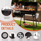 ROVSUN Barbecue tonneau au charbon de bois avec fumoir déporté, grille à charbon élévatrice intégrée, grand barbecue fumoir combiné 132 x 51 x 112 cm