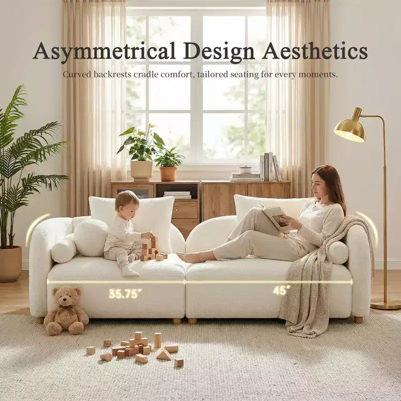 Modern Boucle Sofa with Extra-Thick Plush Cushion and Deeper Seat, 91.75W, Beige, Solid Wood Legs,Morden Fort