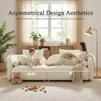 Modern Boucle Sofa with Extra-Thick Plush Cushion and Deeper Seat, 91.75W, Beige, Solid Wood Legs,Morden Fort