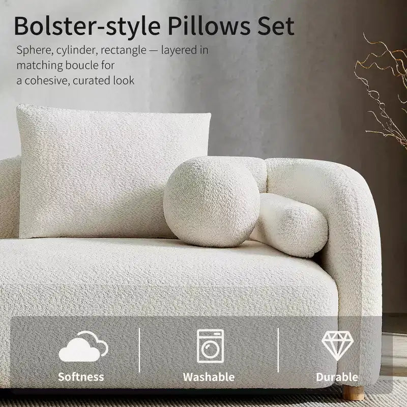 Modern Boucle Sofa with Extra-Thick Plush Cushion and Deeper Seat, 91.75W, Beige, Solid Wood Legs,Morden Fort