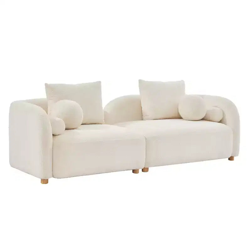 Modern Boucle Sofa with Extra-Thick Plush Cushion and Deeper Seat, 91.75W, Beige, Solid Wood Legs,Morden Fort