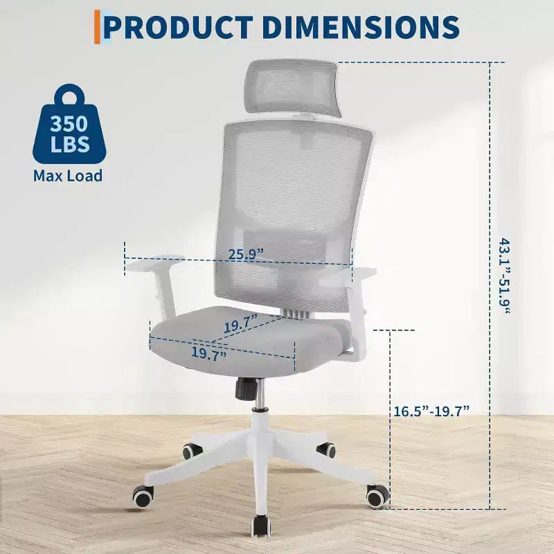 Ergonomic Mesh Desk Chair | Padded Headrest & Wheels | Gaming/Office Chair for E-Sport Room, Office, Bedroom