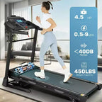 KRISRATE Treadmill with 15% Auto Incline & Large LED Display & Smart App & Bluetooth Speaker, 4.5HP Heavy Duty Folding Treadmill for Home Gym