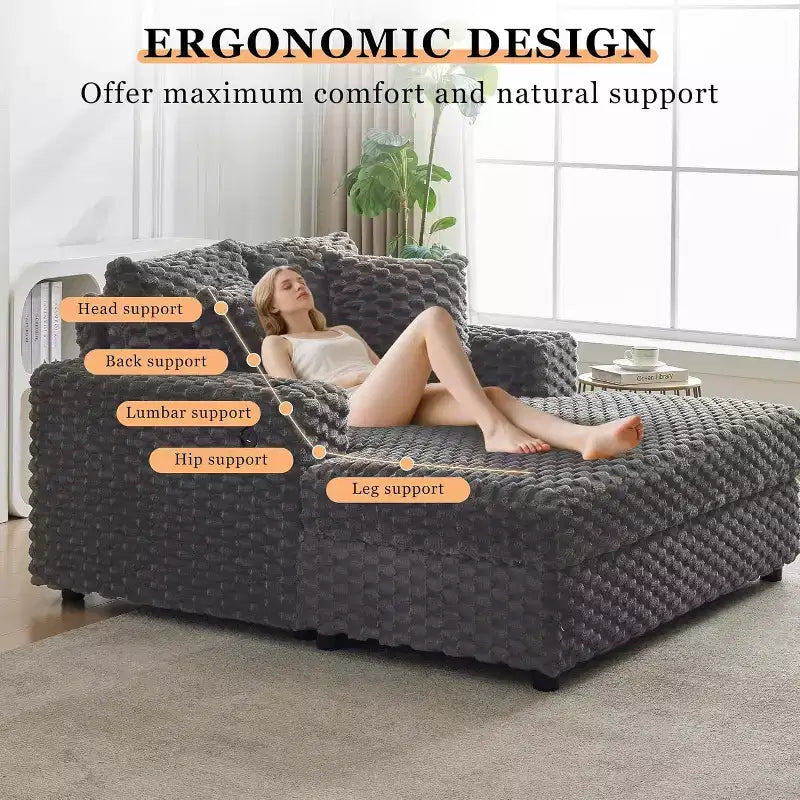 60 Inch Chaise Lounge sofa, Upholstered Sleeper Sofa Bed with Throw Pillows & Armrests, Comfy Reading sofa for Living Room and Bedroom