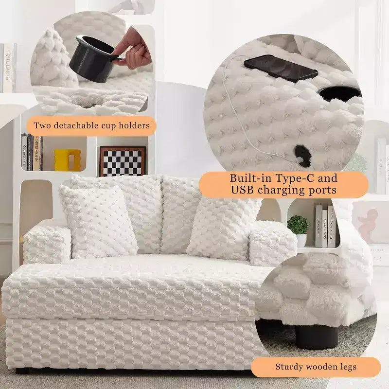 60 Inch Chaise Lounge sofa, Upholstered Sleeper Sofa Bed with Throw Pillows & Armrests, Comfy Reading sofa for Living Room and Bedroom