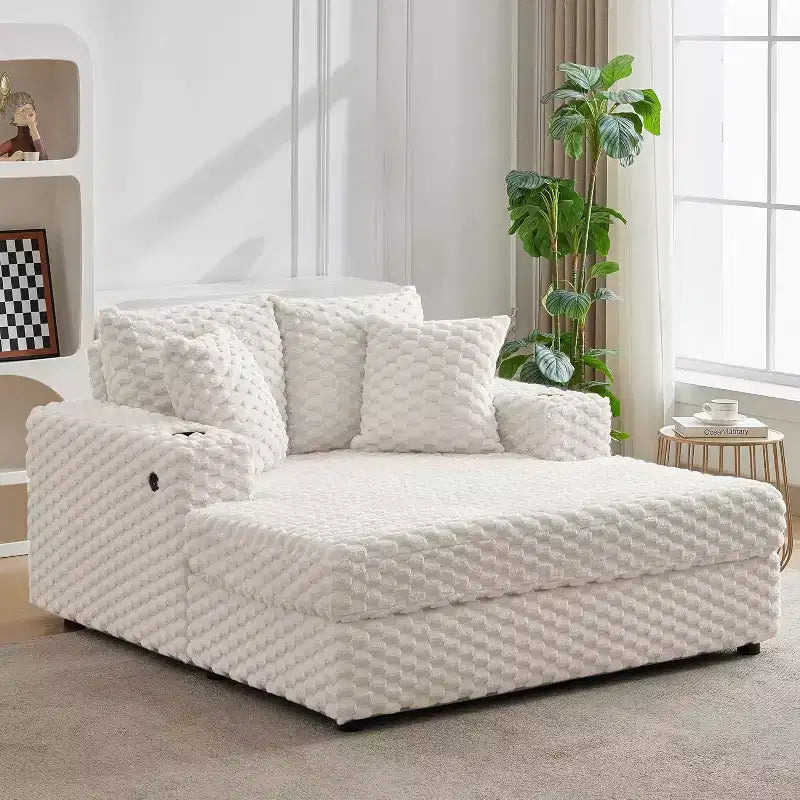 60 Inch Chaise Lounge sofa, Upholstered Sleeper Sofa Bed with Throw Pillows & Armrests, Comfy Reading sofa for Living Room and Bedroom