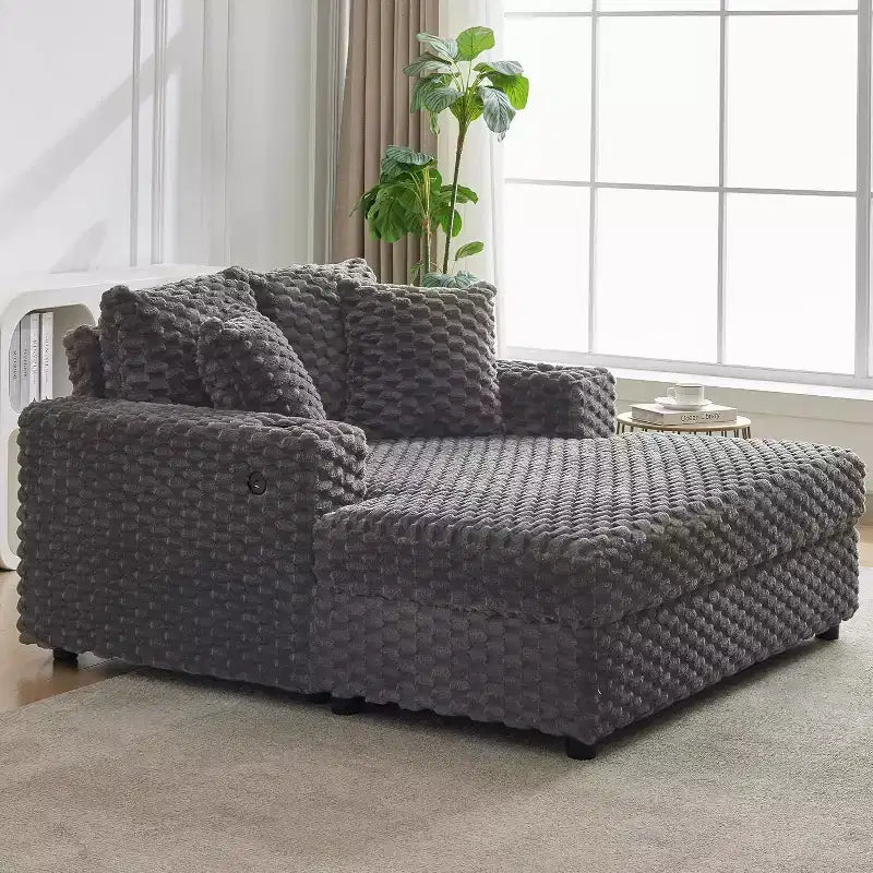 60 Inch Chaise Lounge sofa, Upholstered Sleeper Sofa Bed with Throw Pillows & Armrests, Comfy Reading sofa for Living Room and Bedroom