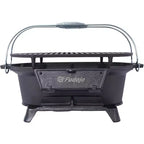 Oval/Rectanglar Cast Iron Outdoor Table Grill Charcoal Tabletop Griddle for Camping,Parties,Portable BBQ Enamel-Coated Skillet with Grab Handle
