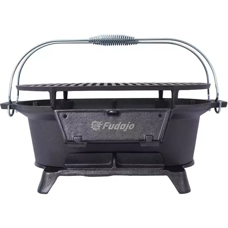 Oval/Rectanglar Cast Iron Outdoor Table Grill Charcoal Tabletop Griddle for Camping,Parties,Portable BBQ Enamel-Coated Skillet with Grab Handle