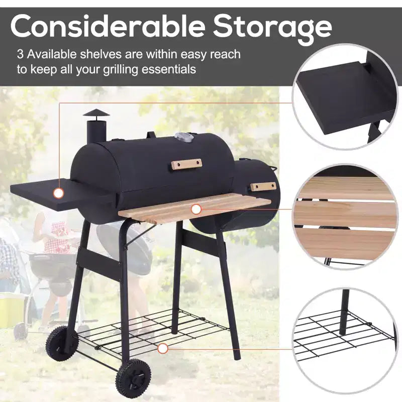 TUYOHW Outdoor Charcoal BBQ Grill,Portable Cooker with Shelves,Wheels,Bottle Opener&Handles,Outdoor Cookware for Party,Camping,Picnic&Backyard