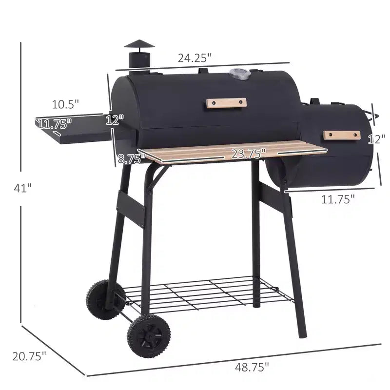 TUYOHW Outdoor Charcoal BBQ Grill,Portable Cooker with Shelves,Wheels,Bottle Opener&Handles,Outdoor Cookware for Party,Camping,Picnic&Backyard