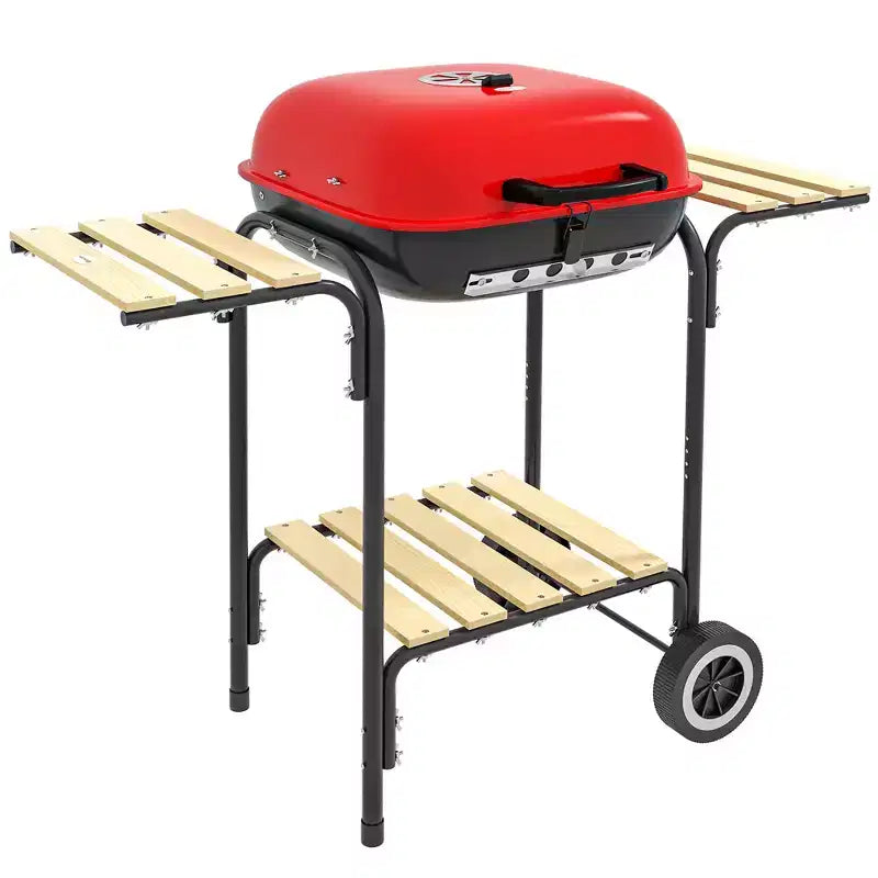 TUYOHW 30.75 Steel Portable BBQ Charcoal Smoker Grill,Outdoor Camping Grill with Side Shelf,Bottom Grate,Thermometer&Wheels,Idea for Backyard,Camping