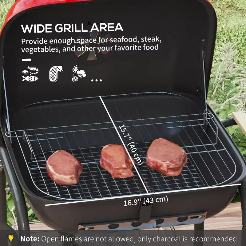 TUYOHW 30.75 Steel Portable BBQ Charcoal Smoker Grill,Outdoor Camping Grill with Side Shelf,Bottom Grate,Thermometer&Wheels,Idea for Backyard,Camping