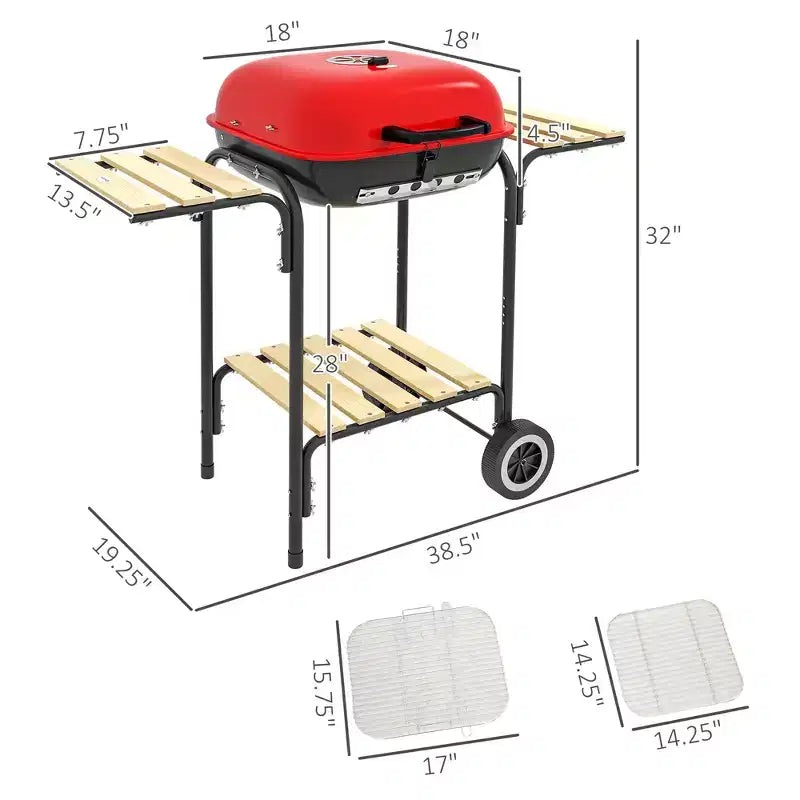 TUYOHW 30.75 Steel Portable BBQ Charcoal Smoker Grill,Outdoor Camping Grill with Side Shelf,Bottom Grate,Thermometer&Wheels,Idea for Backyard,Camping