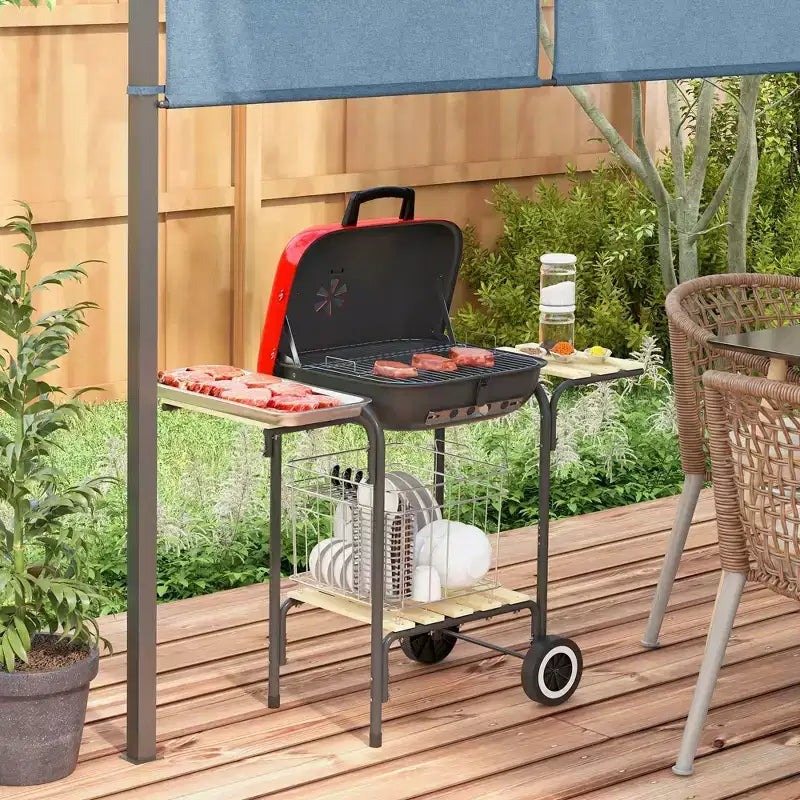TUYOHW 30.75 Steel Portable BBQ Charcoal Smoker Grill,Outdoor Camping Grill with Side Shelf,Bottom Grate,Thermometer&Wheels,Idea for Backyard,Camping