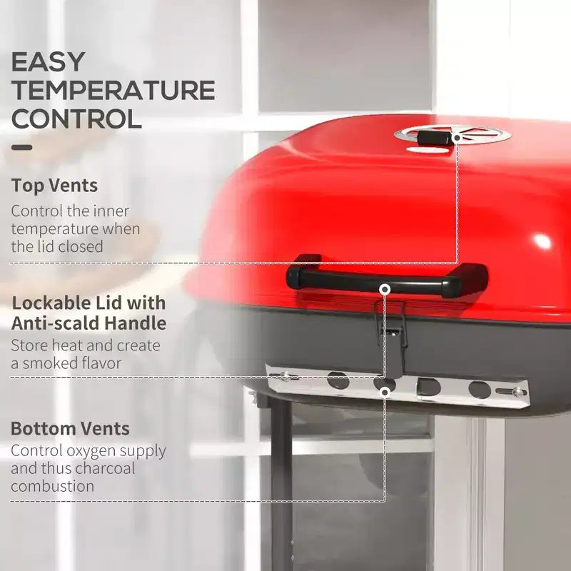 TUYOHW 30.75 Steel Portable BBQ Charcoal Smoker Grill,Outdoor Camping Grill with Side Shelf,Bottom Grate,Thermometer&Wheels,Idea for Backyard,Camping