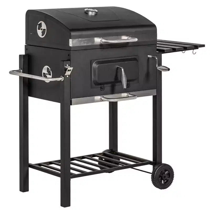 TUYOHW 21Portable Charcoal Grill with Wheels&Bottom Shelf ,BBQ Smoker Griller with Adjustable Vents on Lid for Picnic,Parties,Camping&Backyard,Black