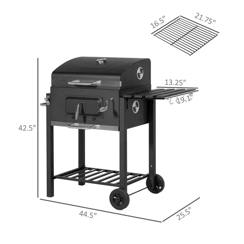 TUYOHW 21Portable Charcoal Grill with Wheels&Bottom Shelf ,BBQ Smoker Griller with Adjustable Vents on Lid for Picnic,Parties,Camping&Backyard,Black