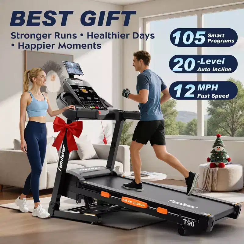 Tapis de course pliable avec inclinaison à 20 %, vitesse rapide de 19 km/h, puissance de 5,1 CV, 105 programmes pour la course et la marche à domicile, tapis de course de 180 kg avec application connectée, ceinture plus large