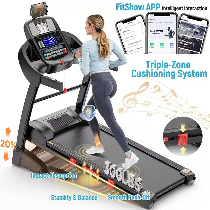Folding Treadmill with Auto Incline, 0.612 MPH Speed, High-Performance Motor, 7-Layer Running Surface, 320lbs Capacity for Home & Apartment Workouts