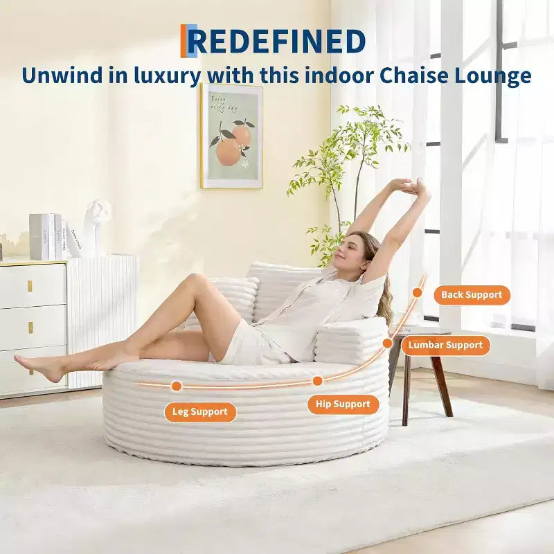 Round Oversized Corduroy Chaise Longue - Boneless Cloud Deep Seat Sleeper Floor Sofa Chair for Living Room Bedroom Apartment