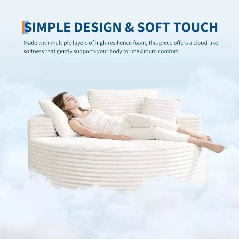 Round Oversized Corduroy Chaise Longue - Boneless Cloud Deep Seat Sleeper Floor Sofa Chair for Living Room Bedroom Apartment