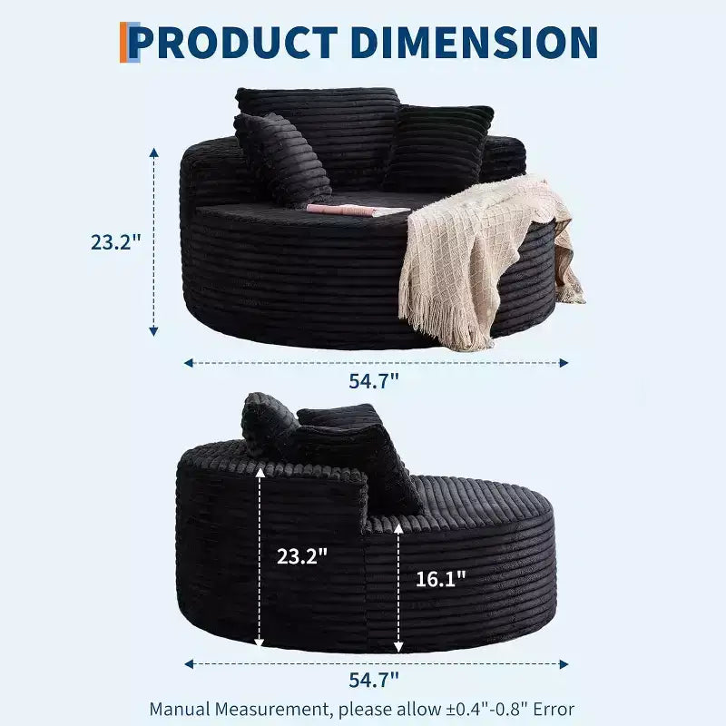 Round Oversized Corduroy Chaise Longue - Boneless Cloud Deep Seat Sleeper Floor Sofa Chair for Living Room Bedroom Apartment