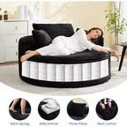 Round Oversized Corduroy Chaise Longue - Boneless Cloud Deep Seat Sleeper Floor Sofa Chair for Living Room Bedroom Apartment