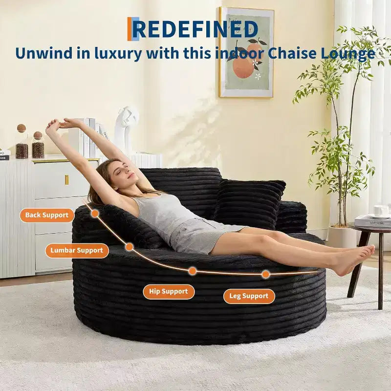 Round Oversized Corduroy Chaise Longue - Boneless Cloud Deep Seat Sleeper Floor Sofa Chair for Living Room Bedroom Apartment