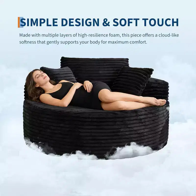 Round Oversized Corduroy Chaise Longue - Boneless Cloud Deep Seat Sleeper Floor Sofa Chair for Living Room Bedroom Apartment