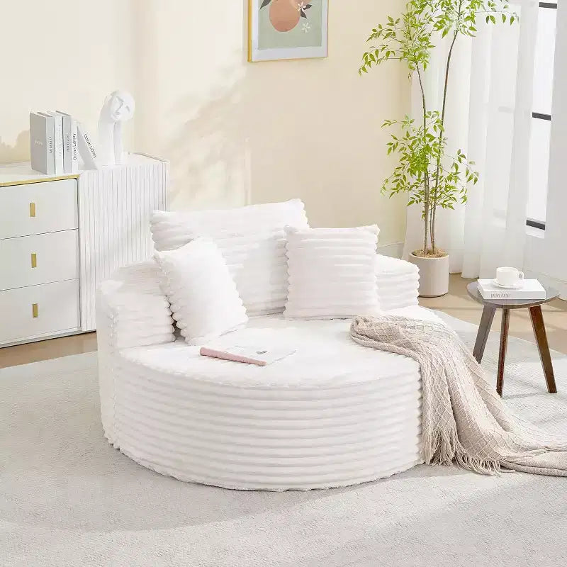 Round Oversized Corduroy Chaise Longue - Boneless Cloud Deep Seat Sleeper Floor Sofa Chair for Living Room Bedroom Apartment
