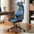 Chaise de bureau ergonomique Costway avec appui-tête 2D, dossier inclinable et roulettes, chaise de jeu bleue/marron et beige/grise et bleue