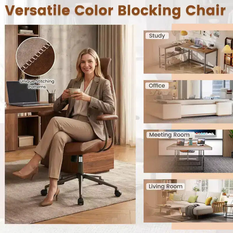 Chaise de bureau ergonomique Costway avec appui-tête 2D, dossier inclinable et roulettes, chaise de jeu bleue/marron et beige/grise et bleue