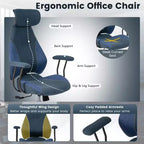 Chaise de bureau ergonomique Costway avec appui-tête 2D, dossier inclinable et roulettes, chaise de jeu bleue/marron et beige/grise et bleue