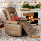 Fauteuil inclinable électrique grand format pour personnes âgées, siège extra large, massage chauffant, canapé électrique en similicuir avec porte-gobelets et poches latérales, beige