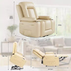 Fauteuil inclinable électrique grand format pour personnes âgées, siège extra large, massage chauffant, canapé électrique en similicuir avec porte-gobelets et poches latérales, beige