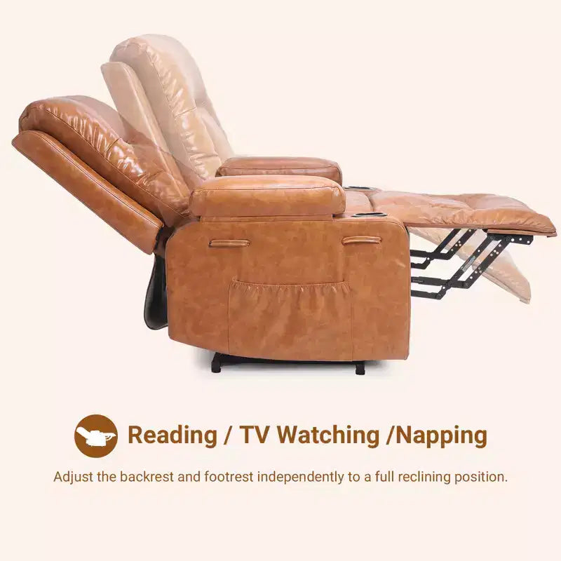 Fauteuil inclinable électrique grand format pour personnes âgées, siège extra large, massage chauffant, canapé électrique en similicuir avec porte-gobelets et poches latérales, beige